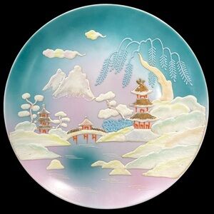 Vintage 1950s Shafford Maso Ware Japanese Moriage Porcelain Round Wall Plate